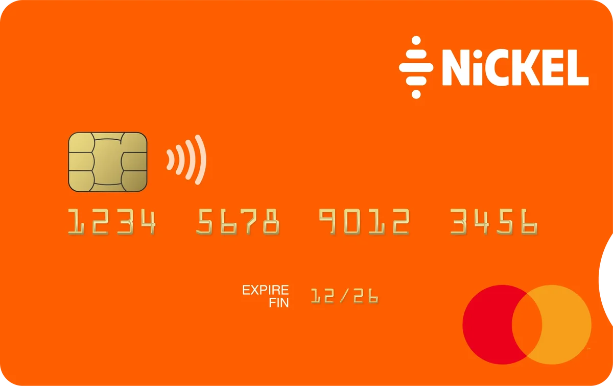 Carte Mastercard Nickel orange avec chip contactless et logo NiCKEL